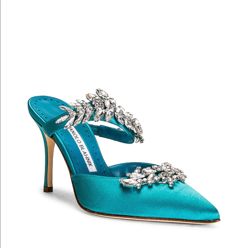 Manolo Blahnik Lurum Embellished Satin Mules